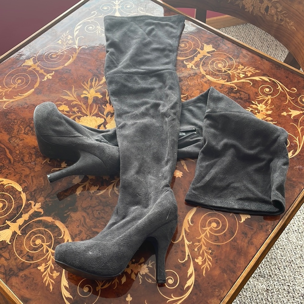 VINTAGE THIGH HIGH BOOTS super stretchy with platform sz6 gray - Picture 1 of 7